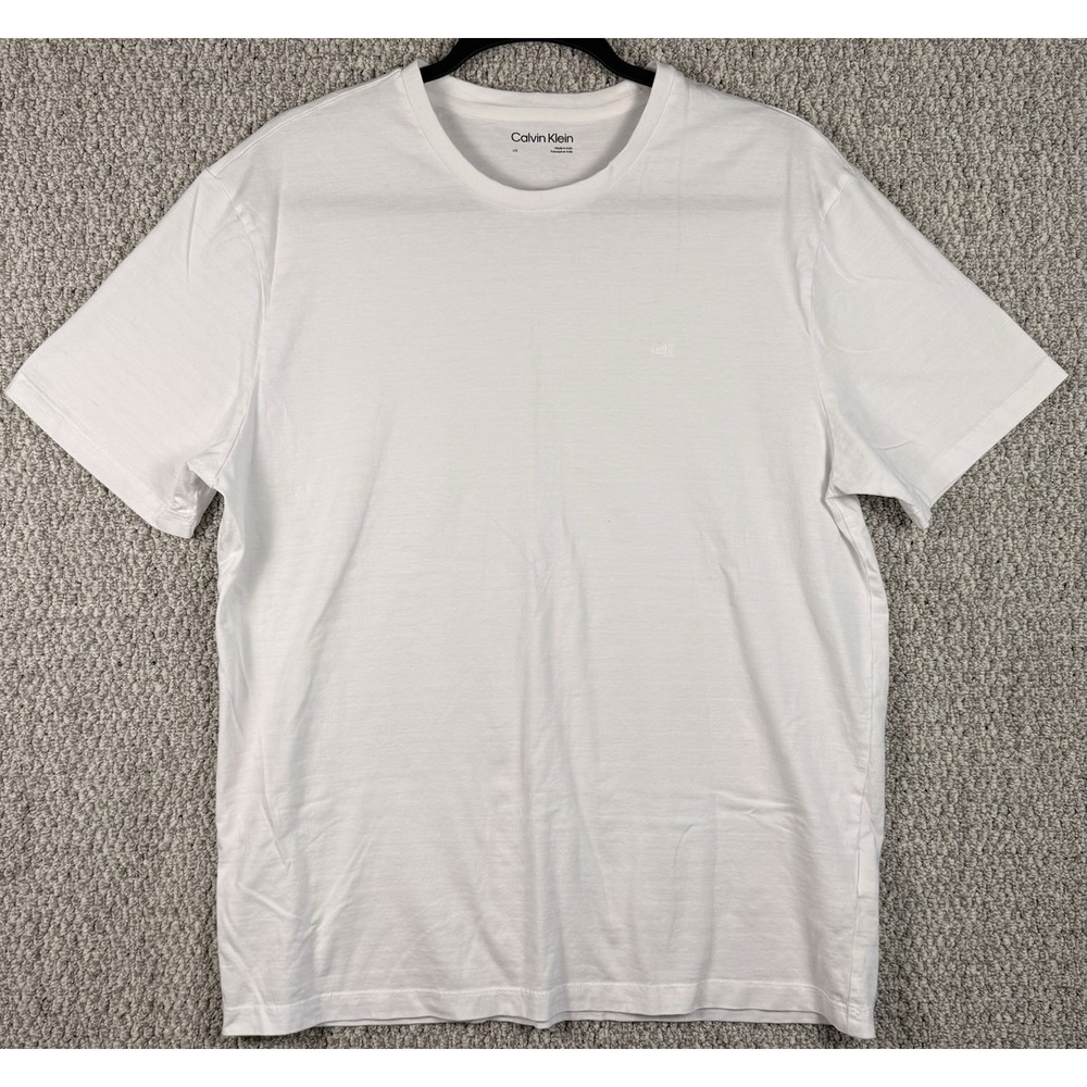 Calvin Klein White Crew Neck T Shirt Mens L Embroidered CK Logo Cotton Basic